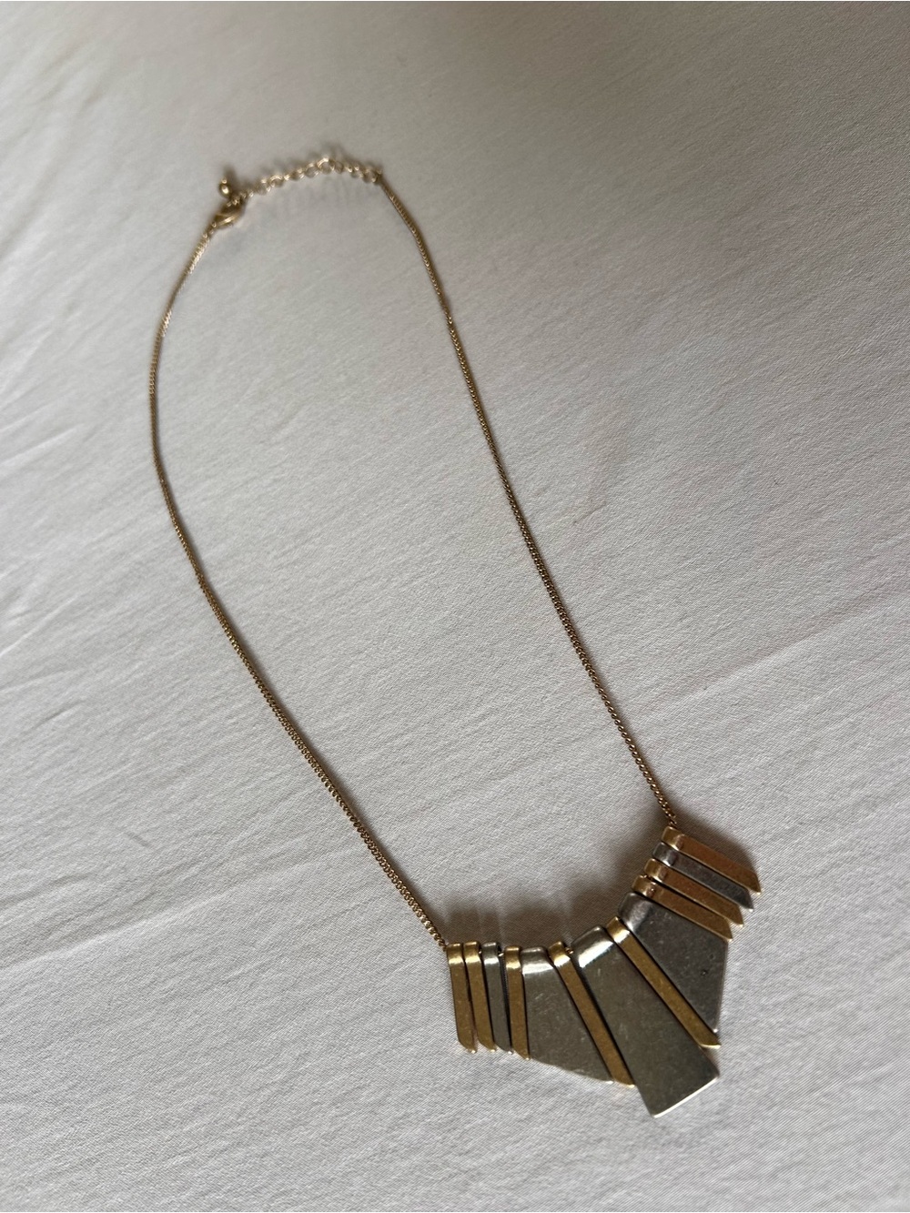 Gold Silver Tone Geometric Statement Necklace